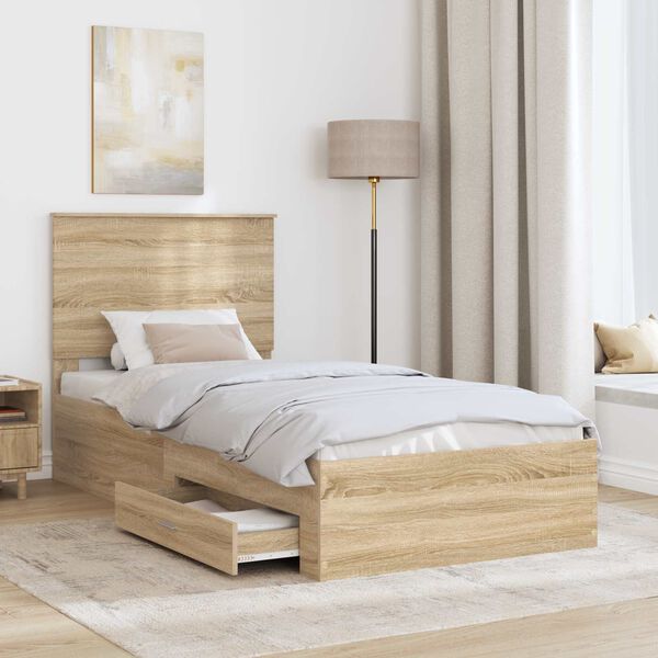 vidaXL Cadre de lit Ch&ecirc;ne Sonoma 100 x 200 cm Bois d'ing&eacute;nierie