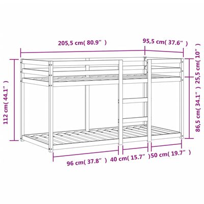 vidaXL Lit superposé sans matelas cire marron 90x200 cm pin massif