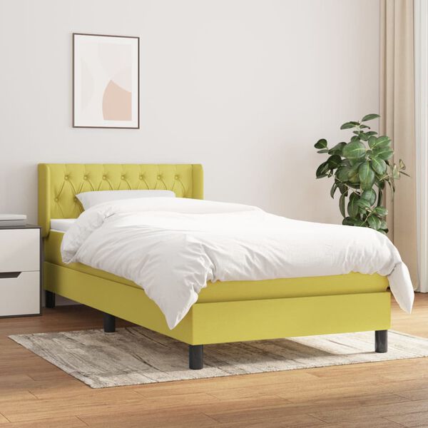 vidaXL Sommier à lattes de lit avec matelas Vert 100x200 cm Tissu