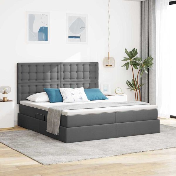 vidaXL Lit avec des lumi&egrave;res &agrave; LED Gris fonc&eacute; 200 x 200 cm tissu