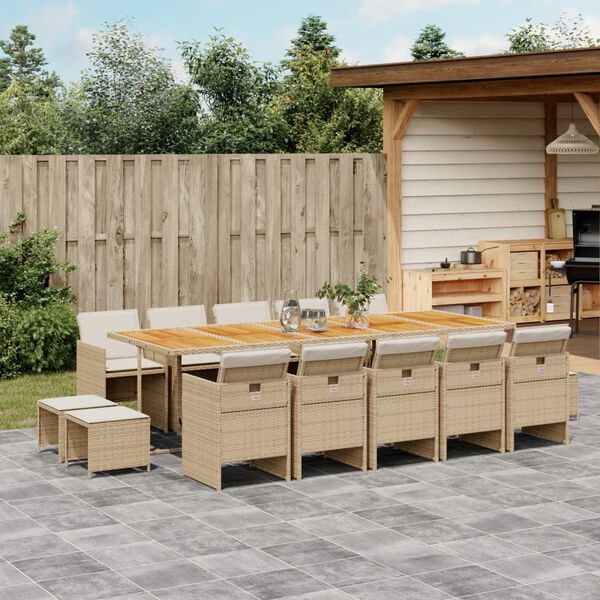 vidaXL Ensemble &agrave; manger de jardin et coussins 15 pcs beige