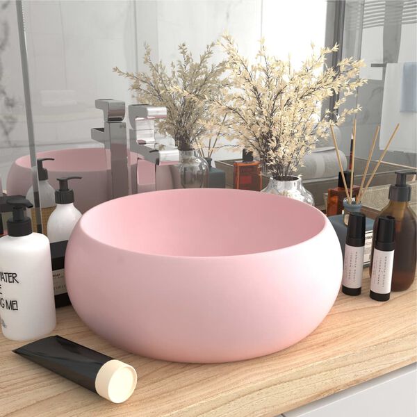 vidaXL Lavabo rond de luxe Rose mat 40x15 cm C&eacute;ramique
