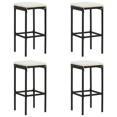 vidaXL Meuble de bar de jardin 5 pcs et coussins Résine tressée Noir