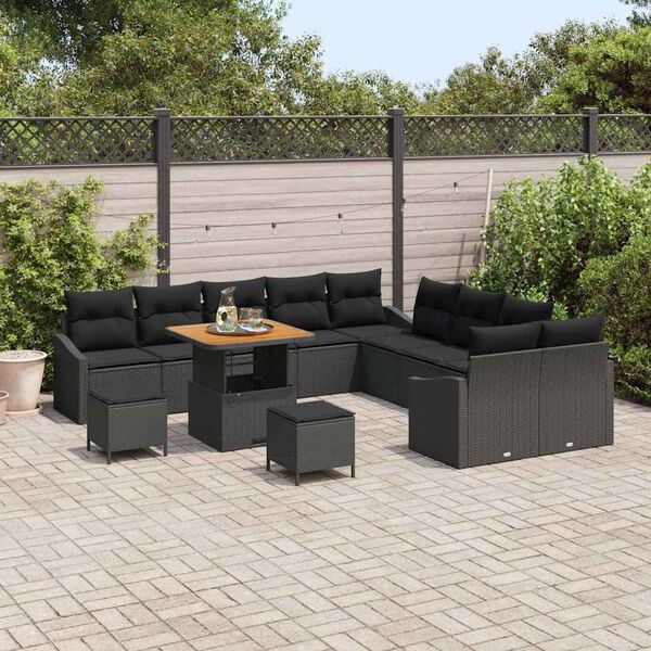 vidaXL Ensemble de canapé de jardin avec coussin 13 pcs Noir polyrotin