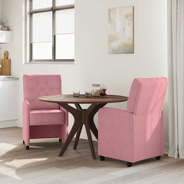 vidaXL Chaises de Salle &agrave; Manger avec Roues 2 pcs Rose 58 x 67 x 97 cm