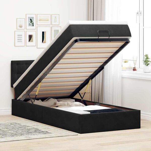 vidaXL Cadre de lit ottoman avec matelas noir 90x190 cm velours
