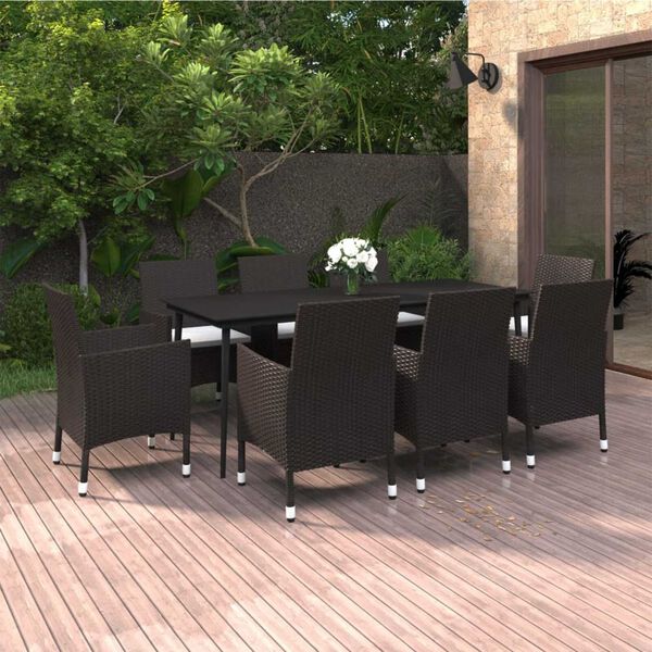 vidaXL Ensemble &agrave; manger de jardin coussins 9 pcs R&eacute;sine tress&eacute;e Verre