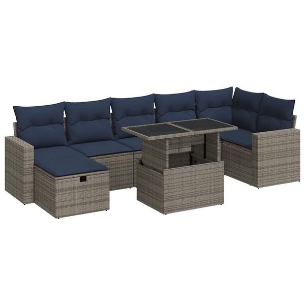 vidaXL Salon de jardin 8pcs avec coussins gris r&eacute;sine tress&eacute;e acacia
