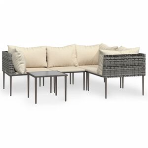 vidaXL Salon de jardin 5 pcs avec coussins Gris R&eacute;sine tress&eacute;e