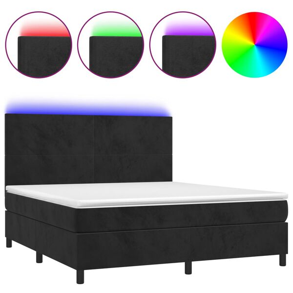 vidaXL Sommier &agrave; lattes de lit et matelas LED Noir 160x200 cm Velours