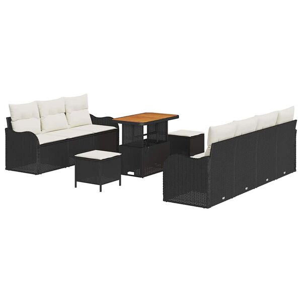 vidaXL Ensemble de canap&eacute; de jardin avec coussin 10 pcs Noir et Cr&egrave;me