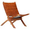 vidaXL Chaise pliable bandes croisées marron cuir véritable