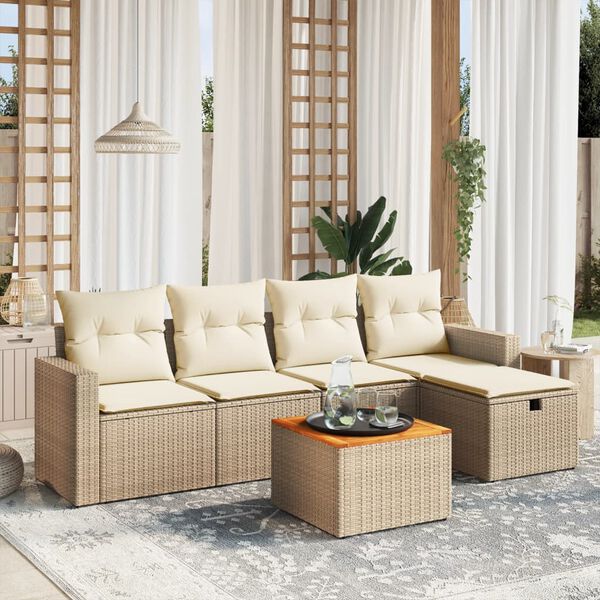 vidaXL Salon de jardin avec coussins 6 pcs beige r&eacute;sine tress&eacute;e
