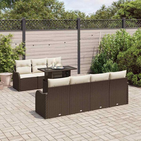 vidaXL Ensemble de canap&eacute; de jardin 8 pcs Marron Poly Rattan