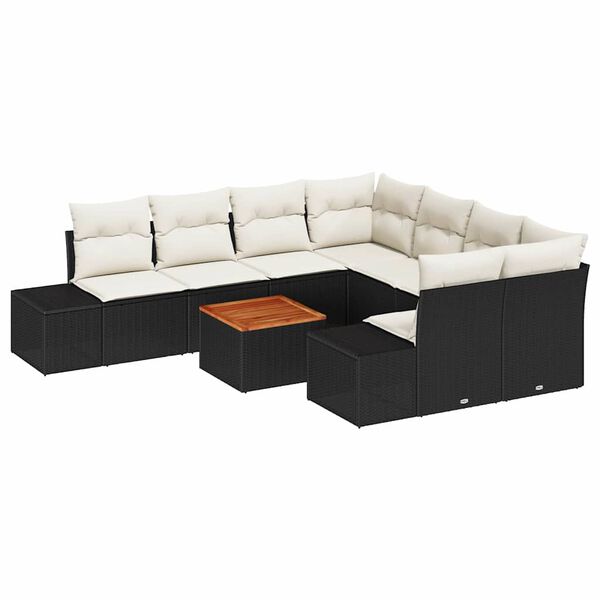vidaXL Ensemble de canapé de jardin 9 pcs Noir et blanc