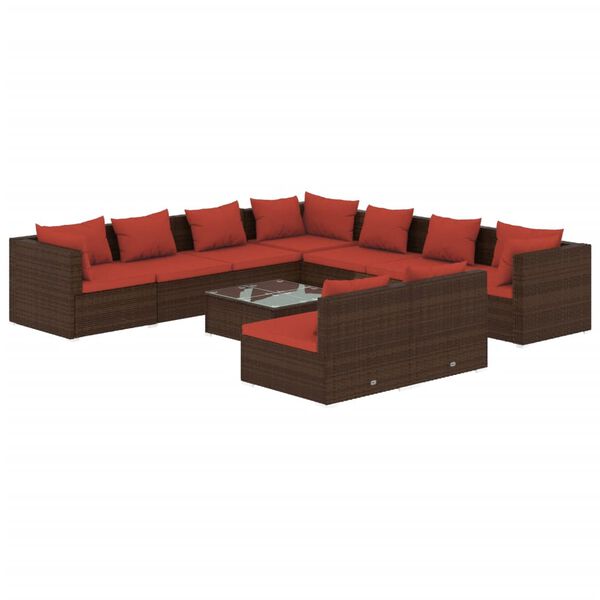 vidaXL Salon de jardin 10 pcs avec coussins marron r&eacute;sine tress&eacute;e