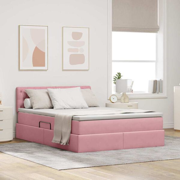 vidaXL Lit avec rangement et LED avec LED Rose 140 x 190 cm Velours