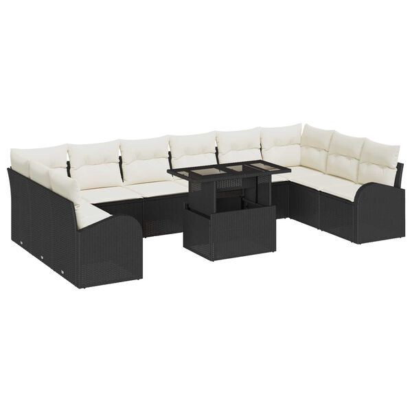 vidaXL Ensemble de canap&eacute; de jardin 11 pcs Noir Poly rotin