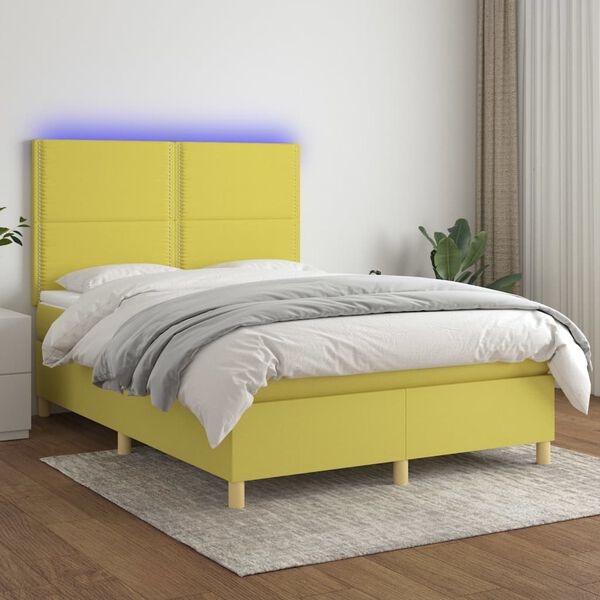 vidaXL Sommier &agrave; lattes de lit et matelas et LED Vert 140x200 cm Tissu