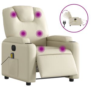 vidaXL Fauteuil de massage inclinable &eacute;lectrique cr&egrave;me similicuir