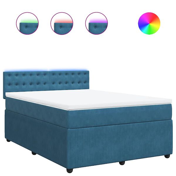 vidaXL Sommier &agrave; lattes de lit et matelas bleu 140x190 cm velours