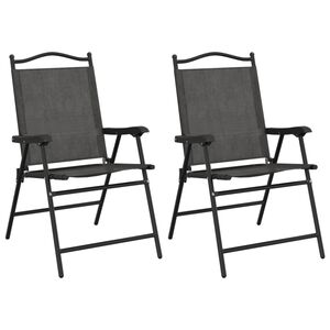 vidaXL Chaises pliantes 2 pi&egrave;ces Gris chin&eacute; acier et textil&egrave;ne