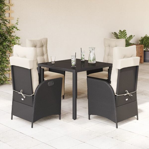 vidaXL Ensemble &agrave; manger de jardin coussins 5pcs Noir R&eacute;sine tress&eacute;e
