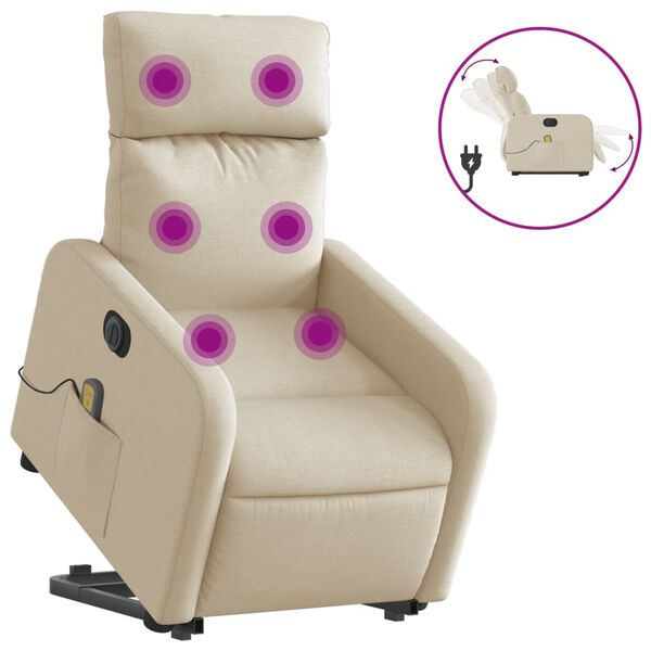 vidaXL Fauteuil inclinable de massage &eacute;lectrique Cr&egrave;me Tissu