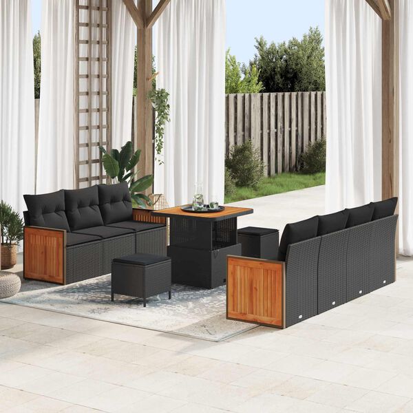 vidaXL Ensemble de canap&eacute; de jardin avec coussin 10 pcs Noir