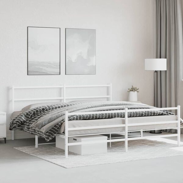 vidaXL Cadre de lit m&eacute;tal sans matelas et pied de lit blanc 183x213 cm