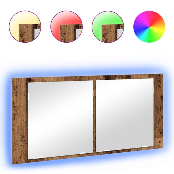 vidaXL Cabinet Miroir LED avec &eacute;tag&egrave;re Bois ancien 100 x 12 x 45 cm
