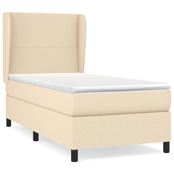 vidaXL Sommier &agrave; lattes de lit avec matelas Cr&egrave;me 90x200 cm Tissu