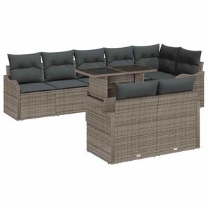 vidaXL Ensemble de canap&eacute; de jardin 9 pcs Gris Poly Rattan