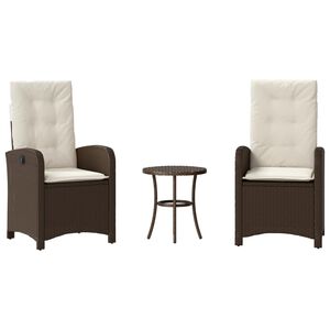 vidaXL Ensemble de bistro 3 pcs avec coussins marron r&eacute;sine tress&eacute;e