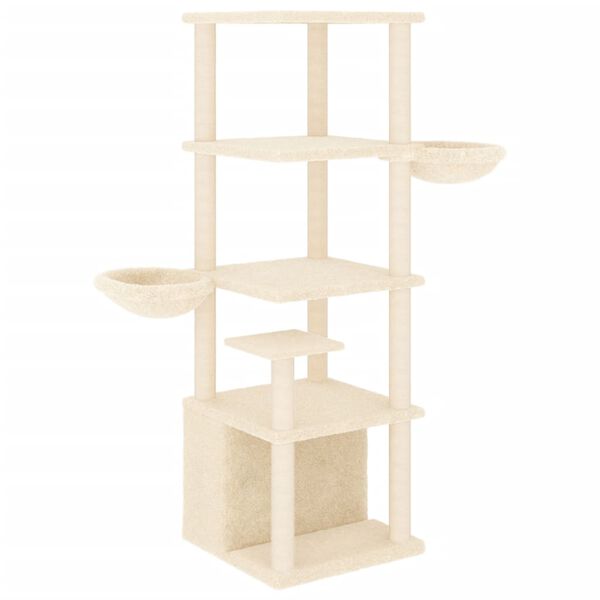vidaXL Arbre &agrave; chat avec griffoirs en sisal cr&egrave;me 147 cm