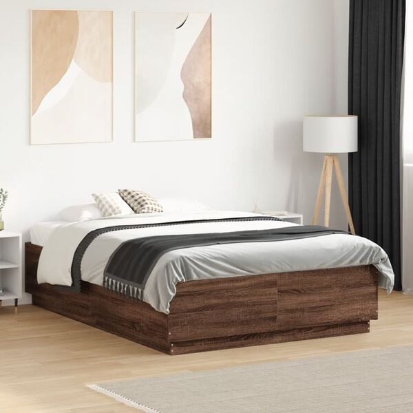 vidaXL Cadre de lit avec LED sans matelas ch&ecirc;ne marron 120x190 cm
