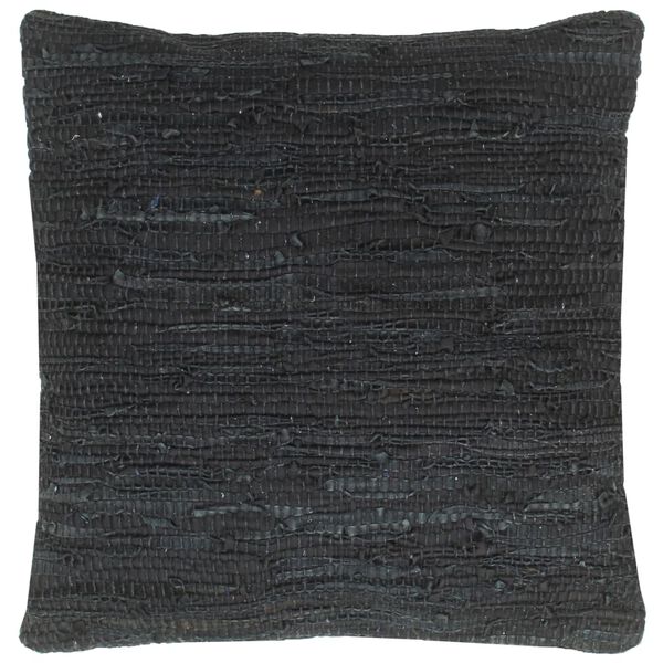 vidaXL Coussin chindi Noir 60x60 cm Cuir et coton