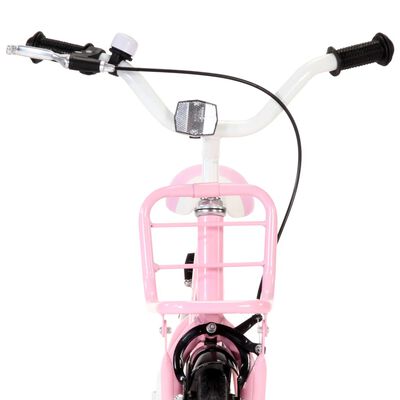 vidaXL Vélo enfant avec porte-bagages avant 14 pouces Blanc et rose