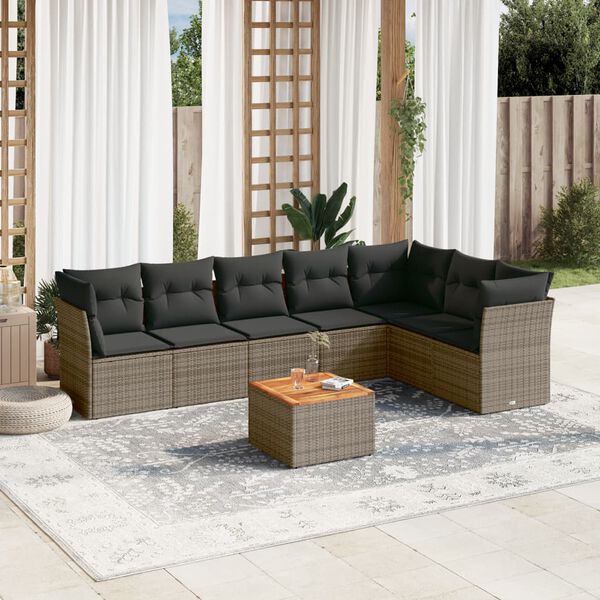 vidaXL Salon de jardin 8 pcs avec coussins gris r&eacute;sine tress&eacute;e