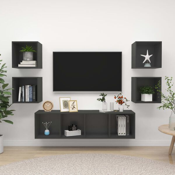 vidaXL Ensemble de meubles TV 5 pcs Gris Bois d'ing&eacute;nierie