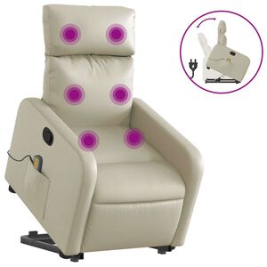 vidaXL Fauteuil inclinable de massage Cr&egrave;me Similicuir