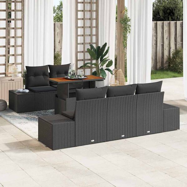 vidaXL Ensemble de canap&eacute; de jardin 6 pcs Noir Poly rotin