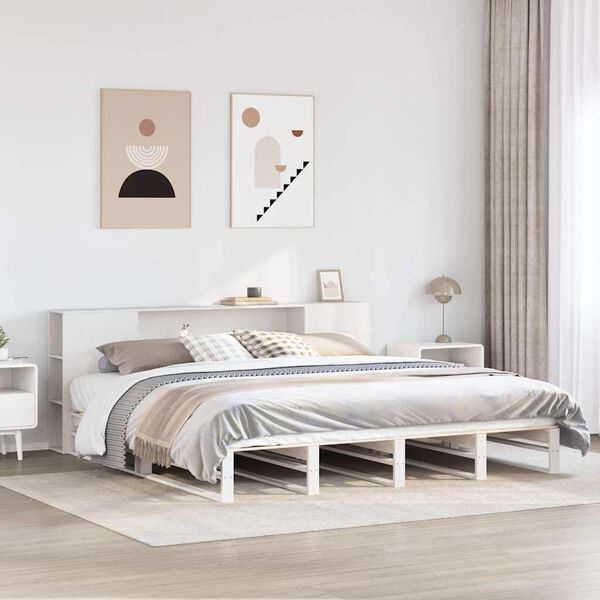 vidaXL Lit biblioth&egrave;que sans matelas blanc 200x200 cm bois massif