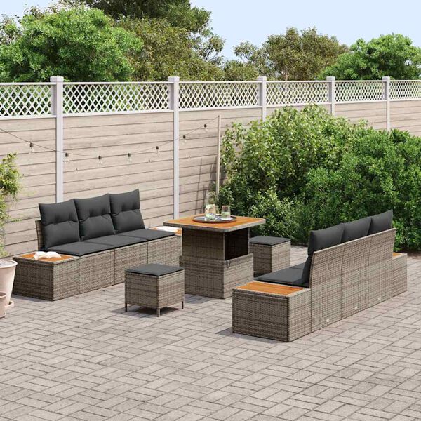vidaXL Ensemble de canap&eacute; de jardin avec coussin 9 pcs Gris Poly rotin