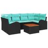 vidaXL Ensemble de canap&eacute; de jardin 7 pc Noir et turquoise polyrotin