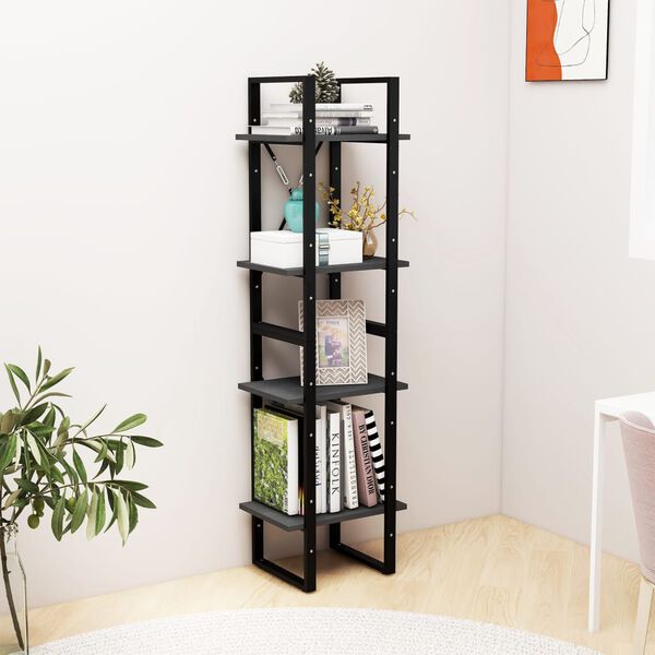 vidaXL Biblioth&egrave;que &agrave; 4 niveaux Gris 40x30x140 cm Bois de pin massif