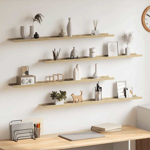 vidaXL &Eacute;tag&egrave;res murales 4 pcs blanc et ch&ecirc;ne sonoma 100x9x3 cm
