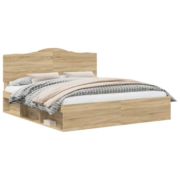 vidaXL Cadre de lit avec t&ecirc;te de lit Sonoma 200 x 200 cm Pin massif