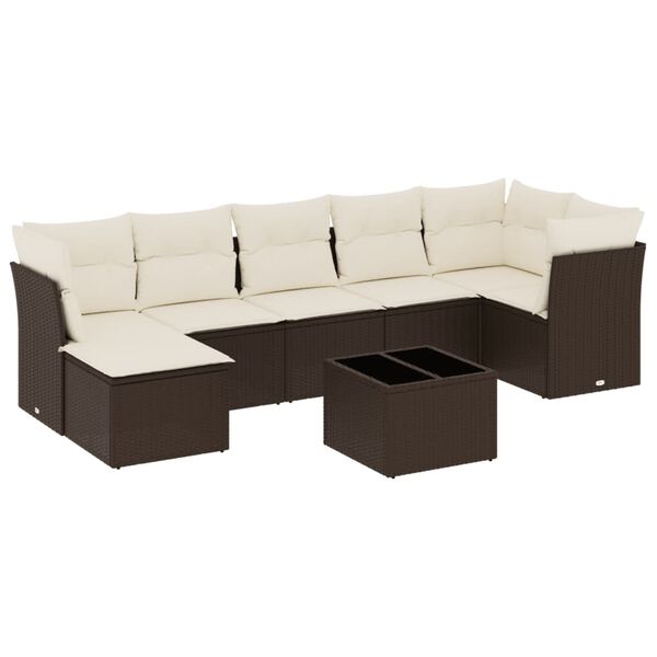 vidaXL Salon de jardin 8 pcs avec coussins marron r&eacute;sine tress&eacute;e