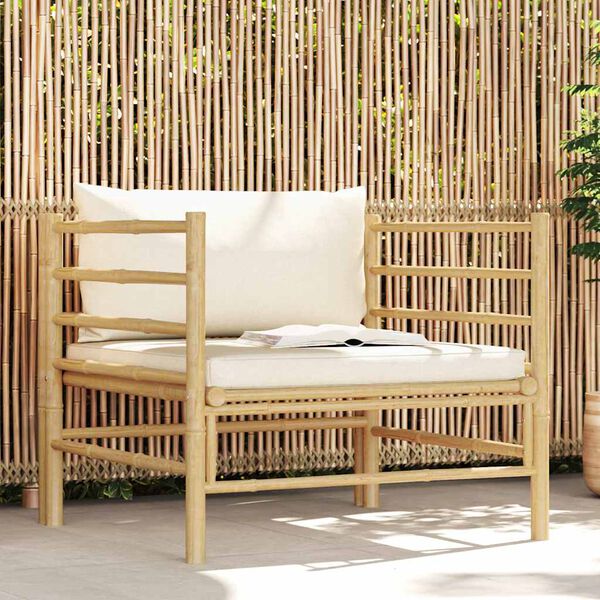 vidaXL Canapé de jardin avec coussins blanc crème Bambou